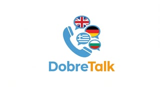 DobreTalk logo featuring a telephone icon with flag bubbles